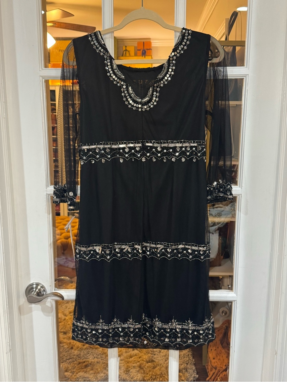 🪙🔲◾️STUNNING Black Embellished Bling Beaded Long Sleeve Cocktail Dress ◾️🔲🪙 - Picture 8 of 10